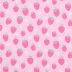 Pattern of pink strawberries with green leaves on a pink background