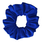 A single royal blue fabric hair scrunchie shown from a top-down view on a plain white background.