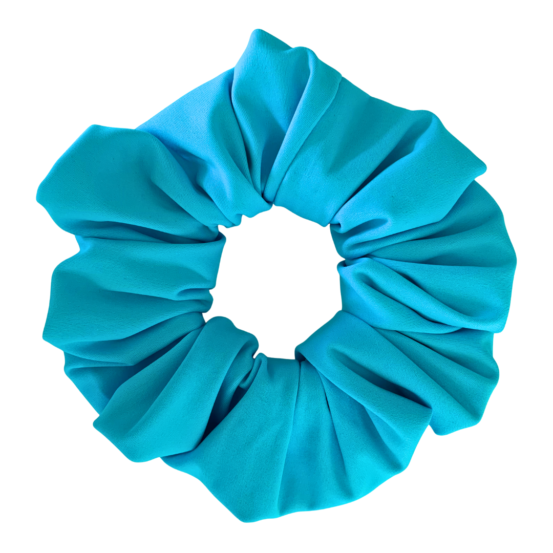 Aqua blue scrunchie on a white background