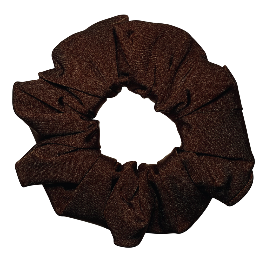 Chocolate Swim Scrunchie on a white background