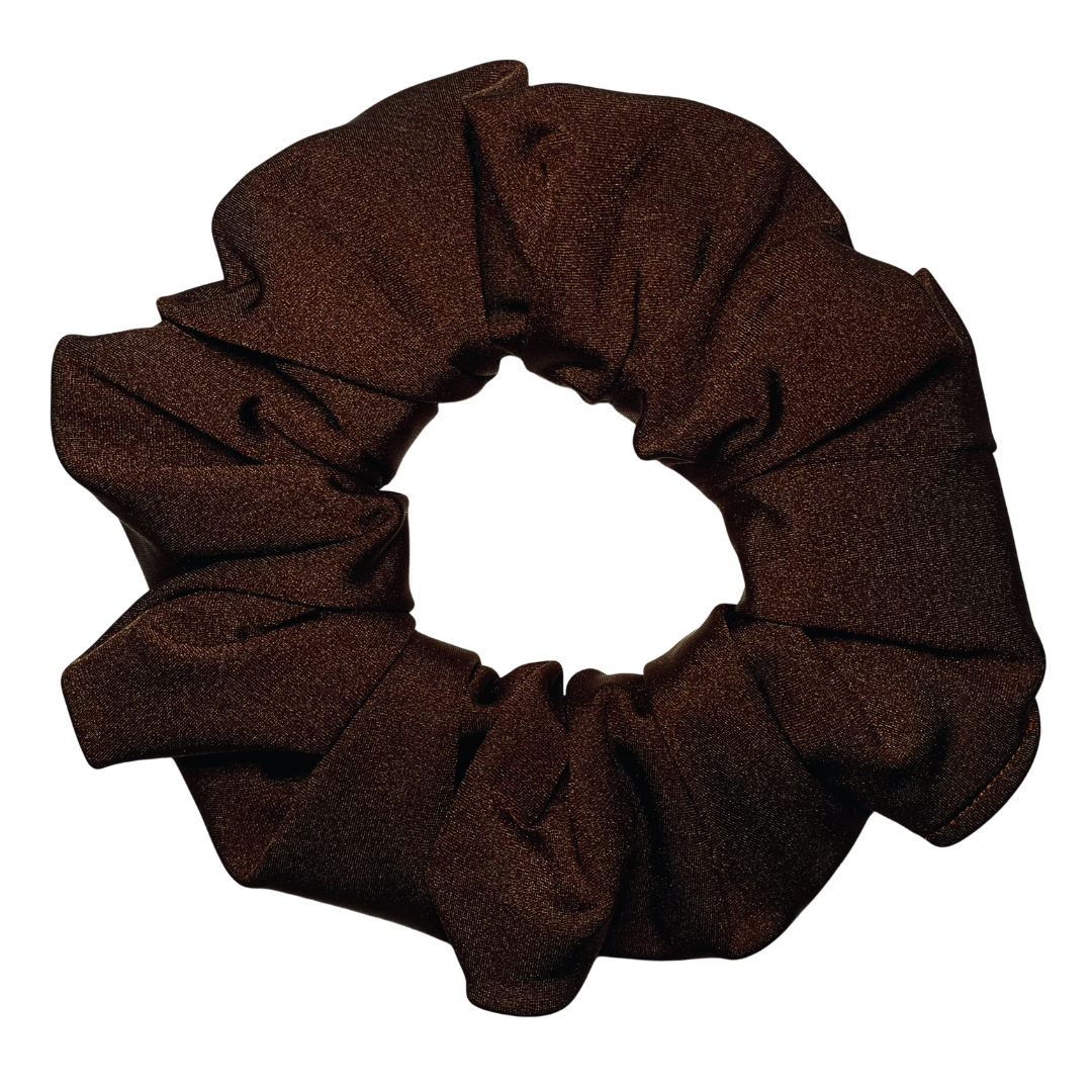 Chocolate Swim Scrunchie on a white background