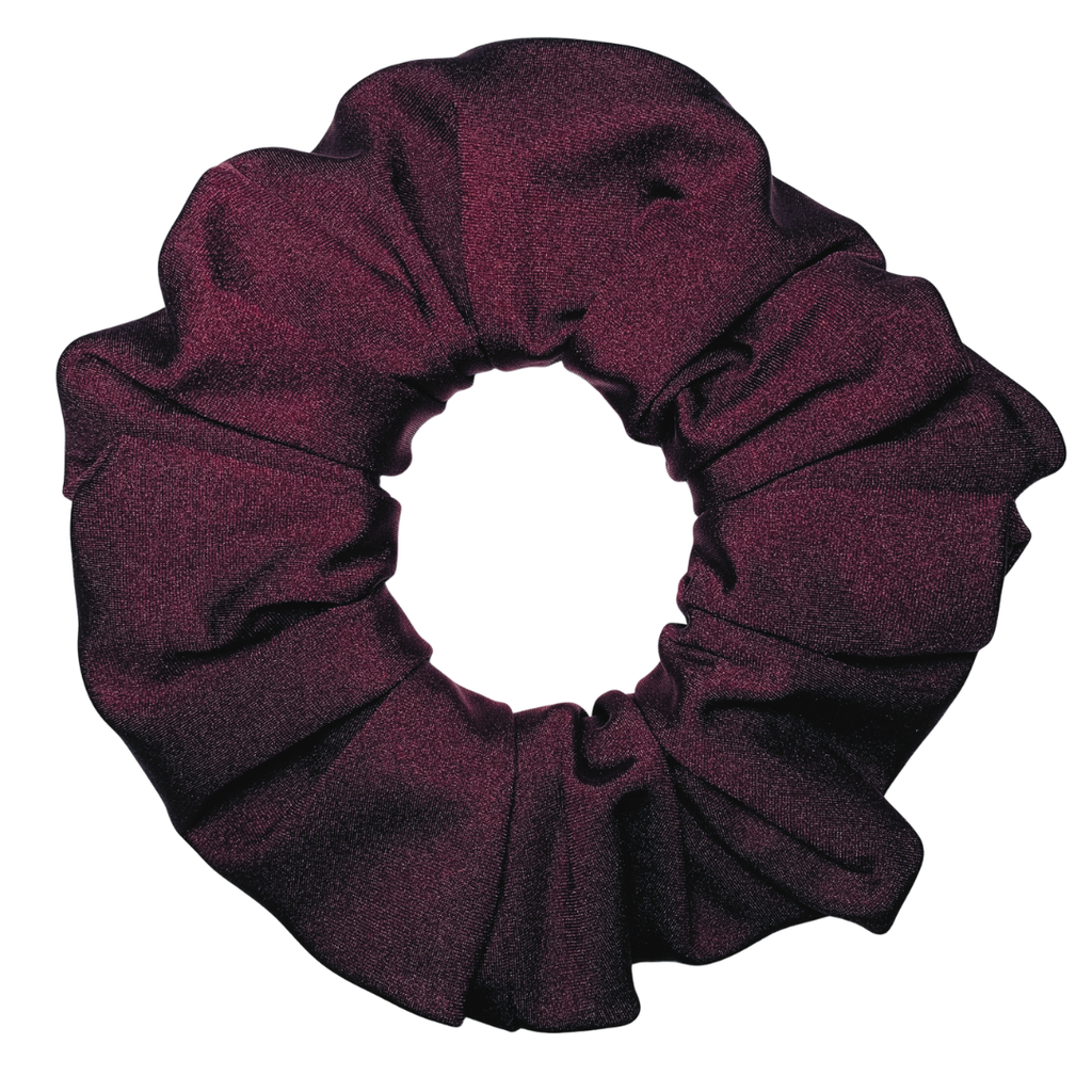 Rich merlot swim scrunchie on a white background