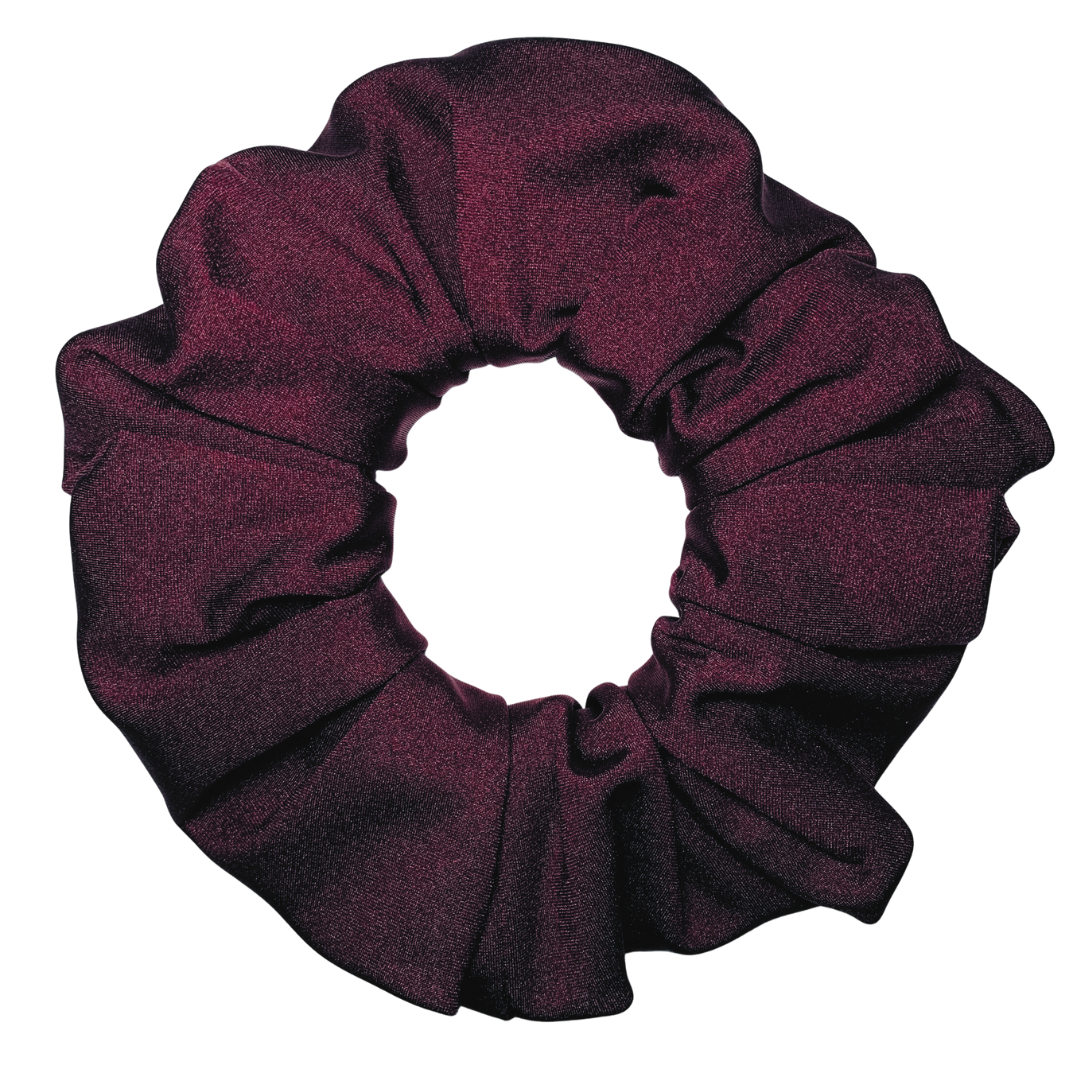 Rich merlot swim scrunchie on a white background