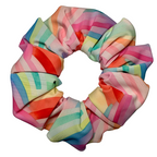 Multicolored striped scrunchie on a white background