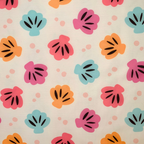 Pattern of colourful shells on a beige background