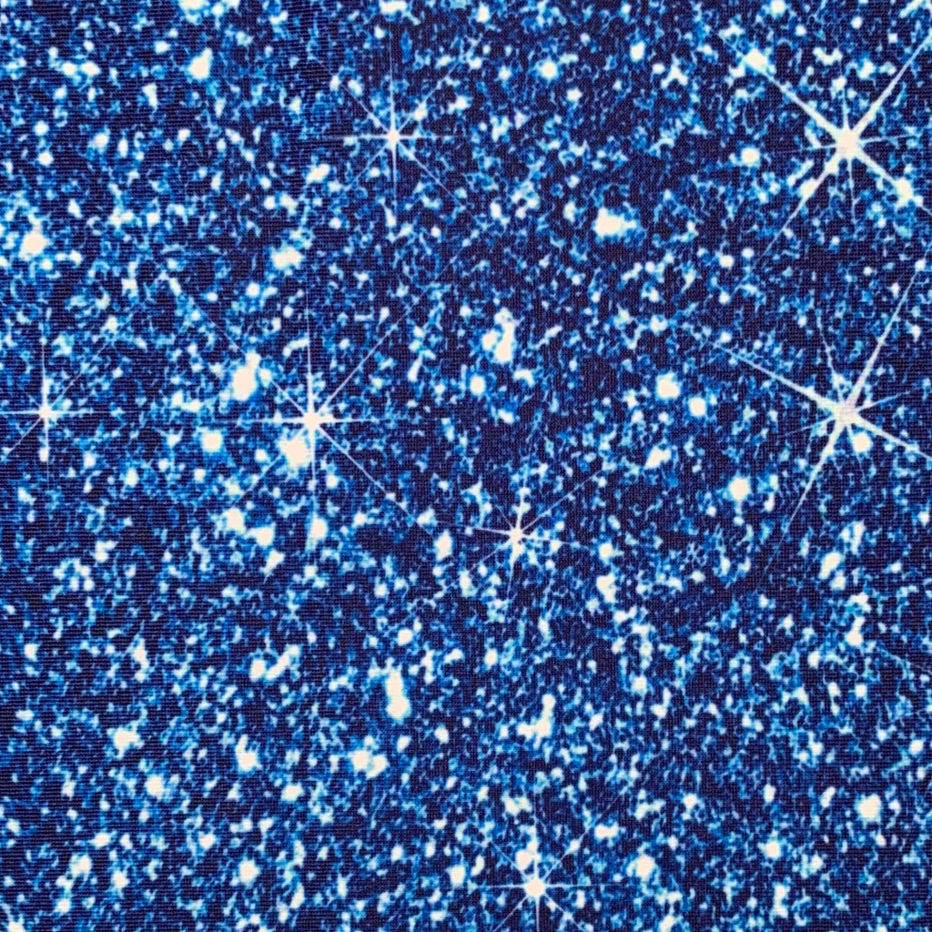 Blue printed sparkle swim scrunchie fabric