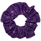 Purple printed sparkle swim scrunchie  on a white background