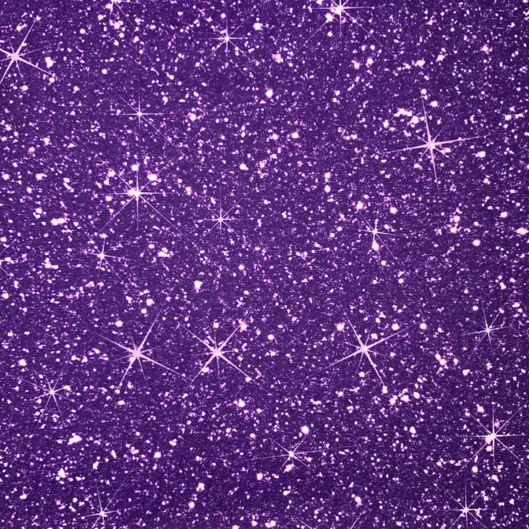 Purple printed sparkle swim scrunchie fabric